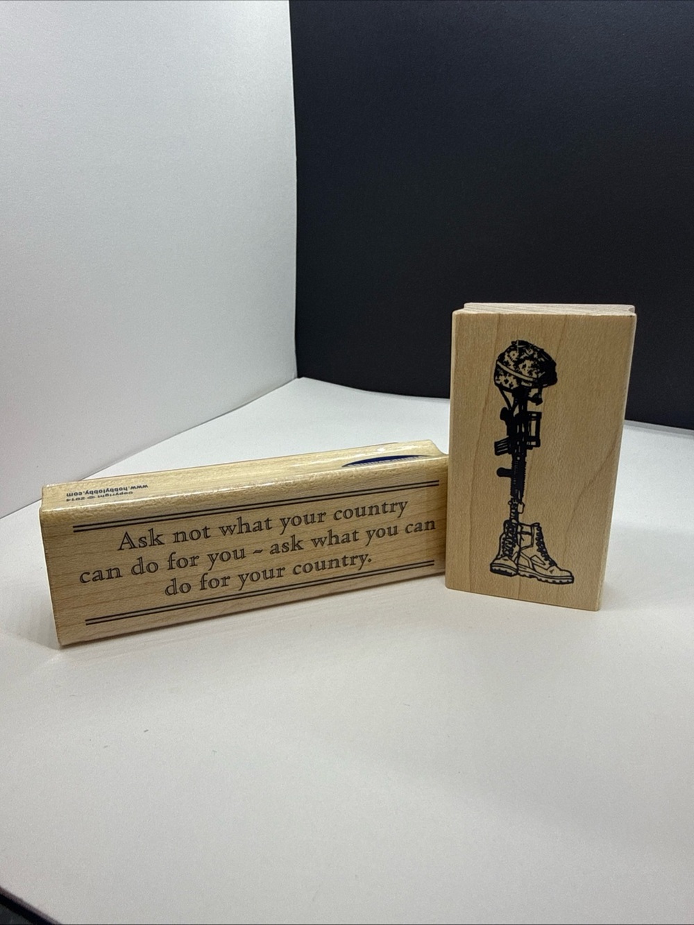 Stampabilities Patriotic Military Rubber Stamp Lot of 2 JFK Quote, Helmet Boots - Picture 2 of 10